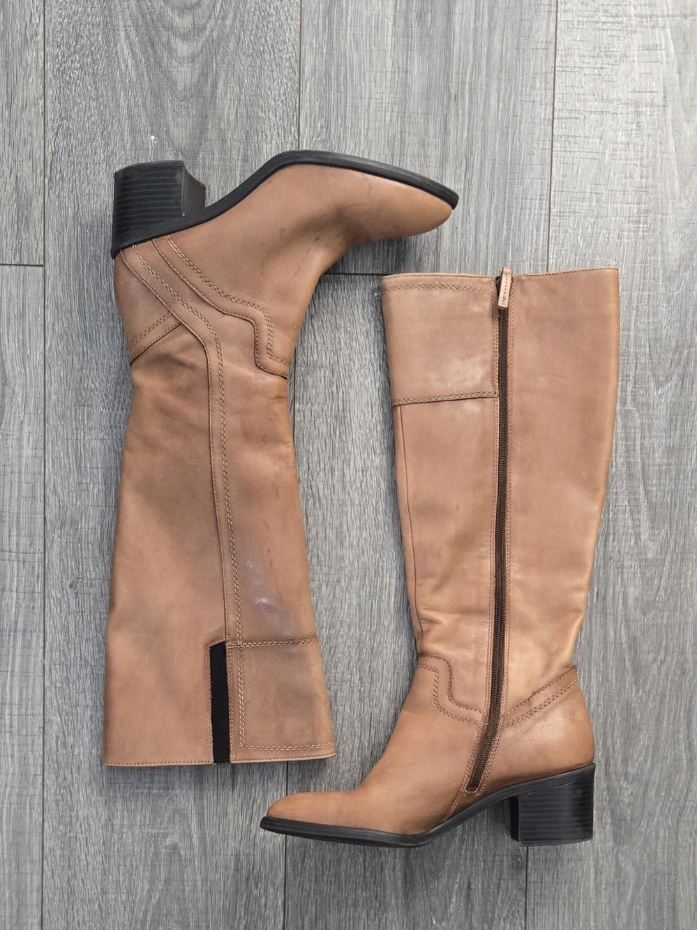 Franco Sarto Edalina Brown Leather Knee High Boots Women’s 7M Block Heel